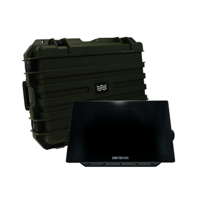 Black and green storage case for Dark Tide Screen. Hard case comes with the unit when you purchase it.